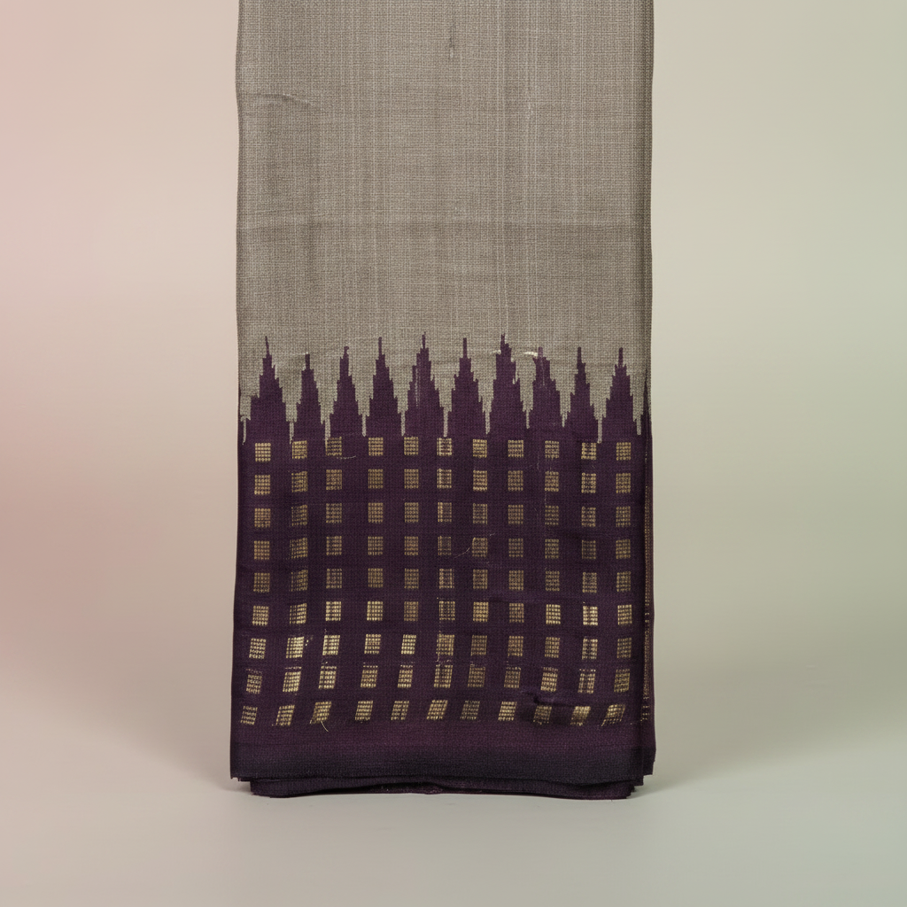KUBERAN BEIGE BROWN TUSSAR SILK SAREE