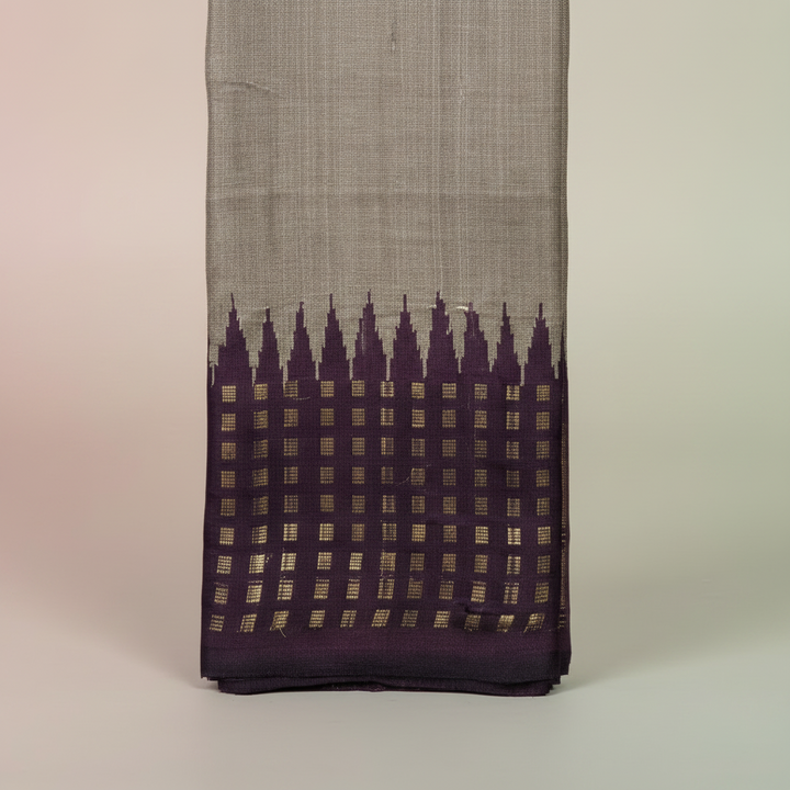 KUBERAN BEIGE BROWN TUSSAR SILK SAREE