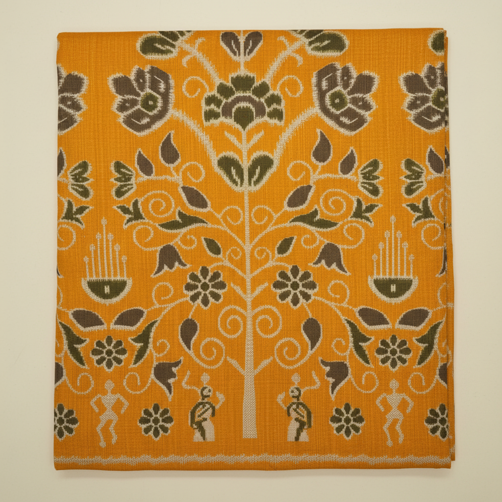 KUBERAN YELLOW PASHMINA FANCY IKKAT PRINT SAREE