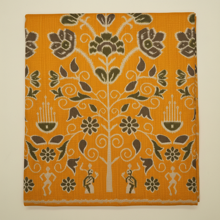 KUBERAN YELLOW PASHMINA FANCY IKKAT PRINT SAREE