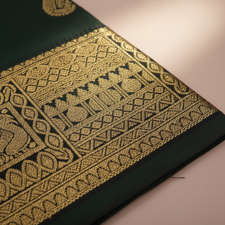 KUBERAN DARK GREEN 9 YARDS PURE SILK SAREE