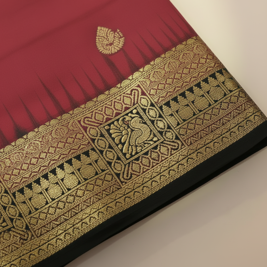 KUBERAN RED 9 YARDS PURE SILK SAREE