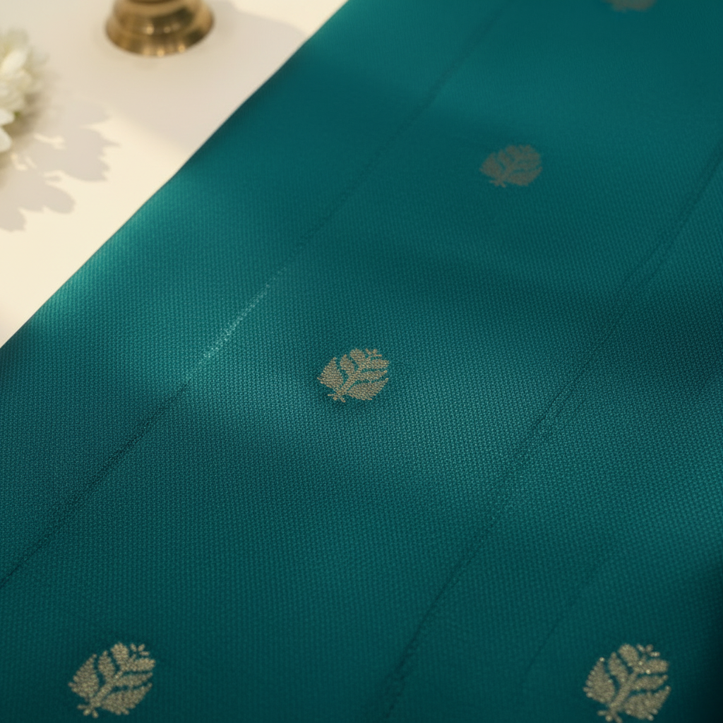 KUBERAN TEAL GREEN WITH RUST PURE SILK SAREE
