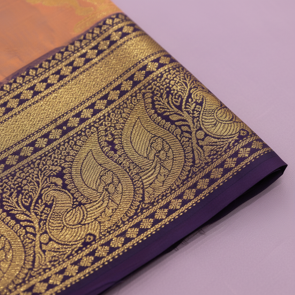 KUBERAN PEACH SEMI SILK SAREE