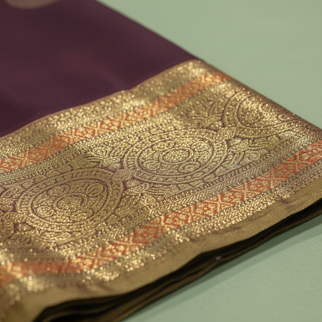 KUBERAN DEEP WINE SEMI SILK SAREE