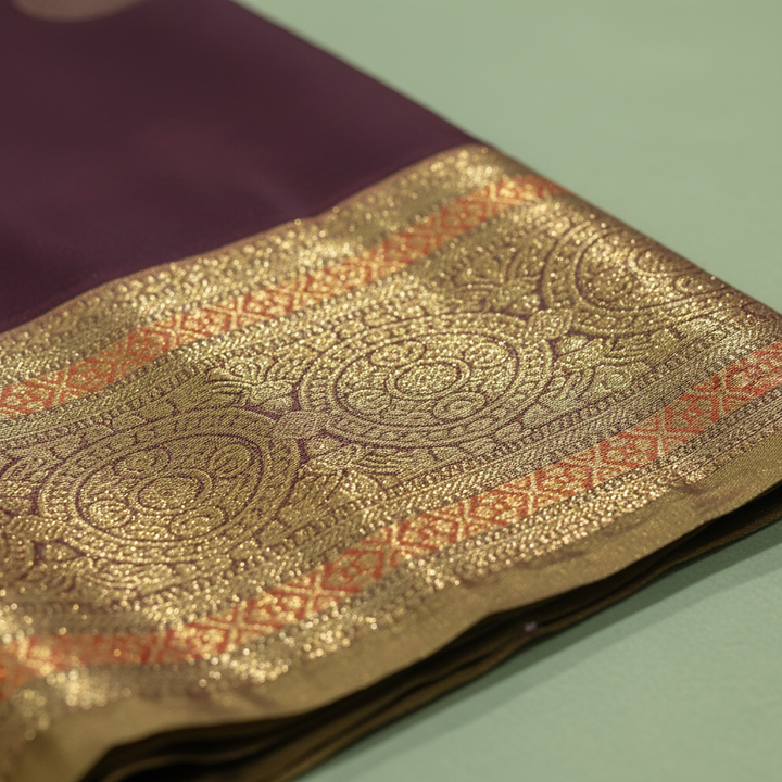 KUBERAN DEEP WINE SEMI SILK SAREE