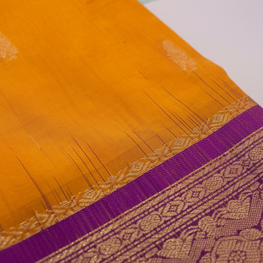 KUBERAN MANGO YELLOW PURE SILK DANCE SAREE
