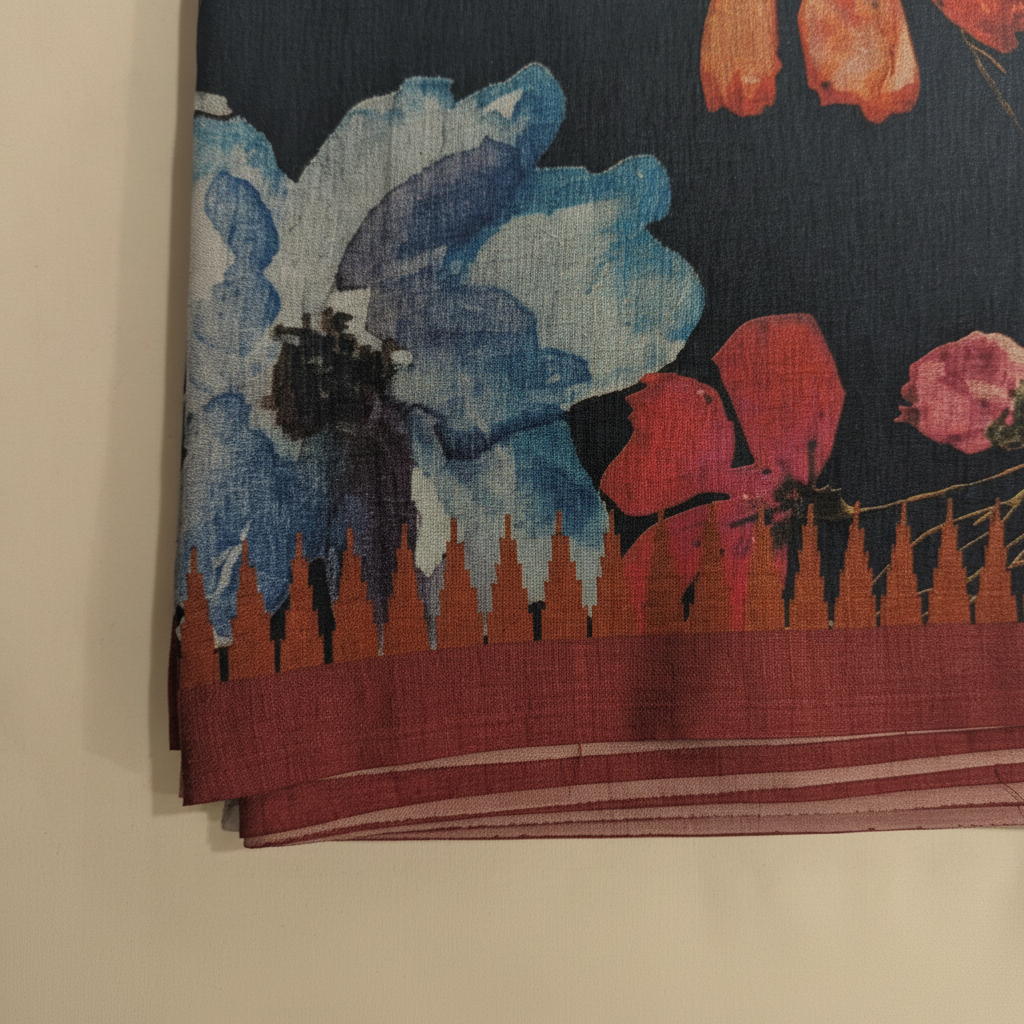 KUBERAN BLUE PRINTED COTTON SAREE