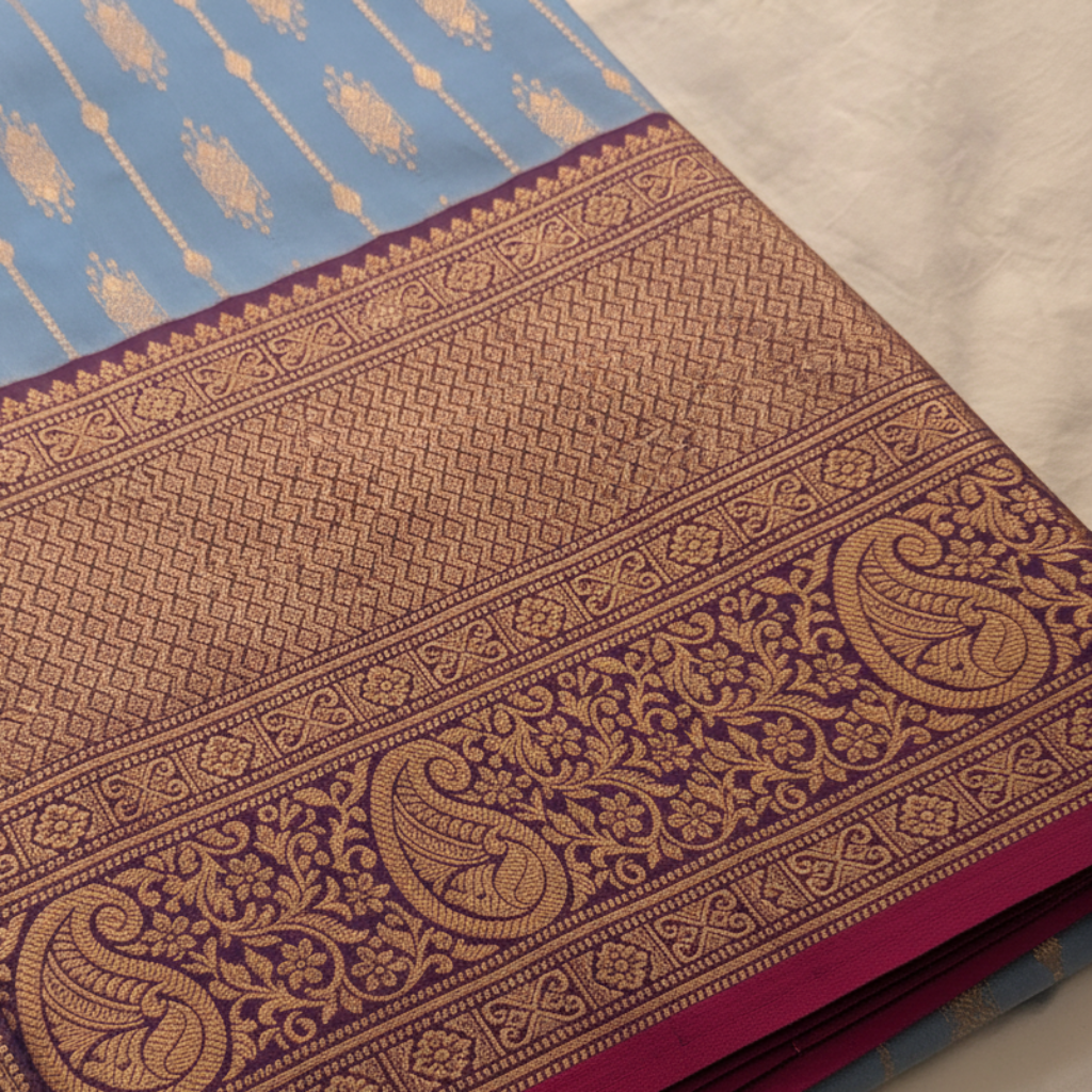 KUBERAN METALLIC BLUE SEMI SILK SAREE
