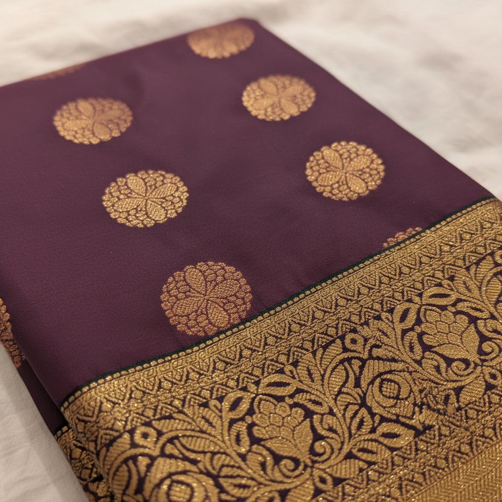 KUBERAN DEEP PURPLE SEMI SILK SAREE