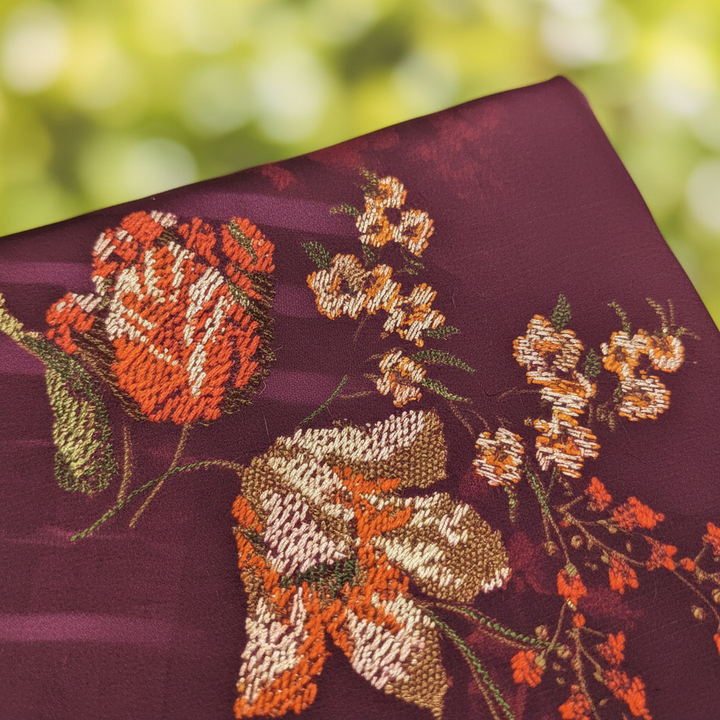 KUBERAN BURGUNDY PURE CHIFFON PRINTED SAREE
