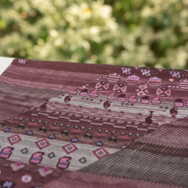 KUBERAN BURGUNDY PURE CHIFFON PRINTED SAREE