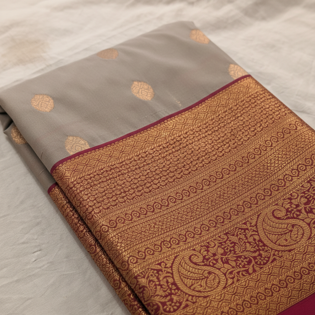 KUBERAN GREY PINK SEMI SILK SAREE