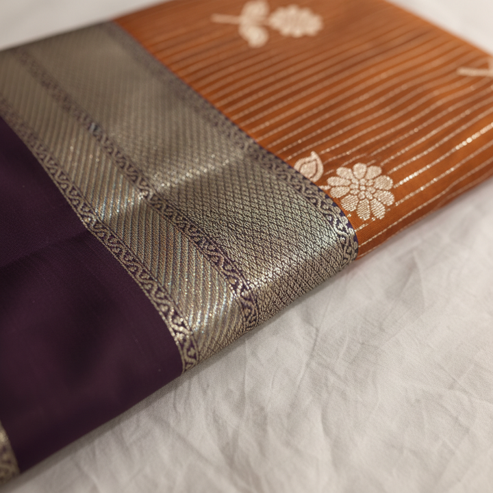 KUBERAN RUST ORANGE SEMI SILK SAREE