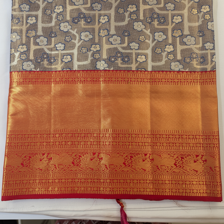 KUBERAN BLUE RED PURE KANCHIPURAM SILK SAREE