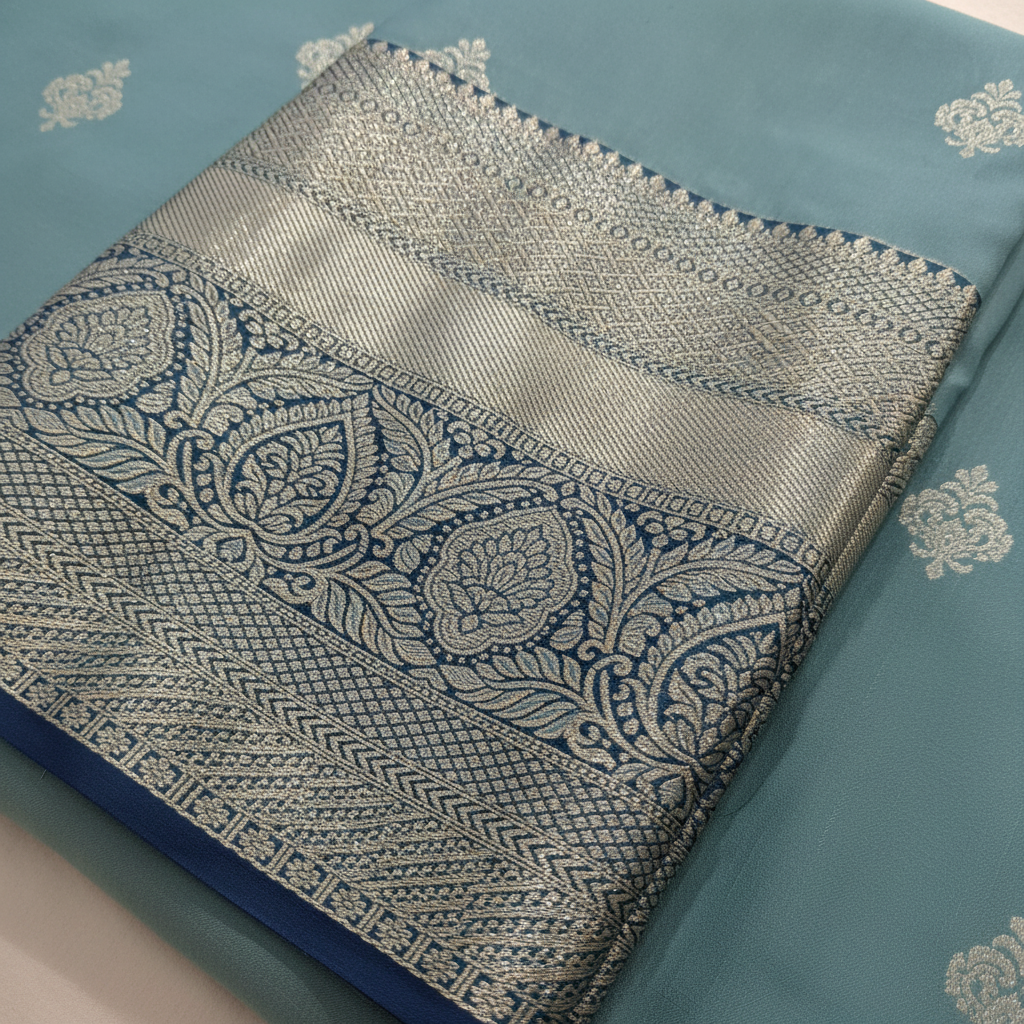 KUBERAN TEAL BLUE SEMI SILK SAREE