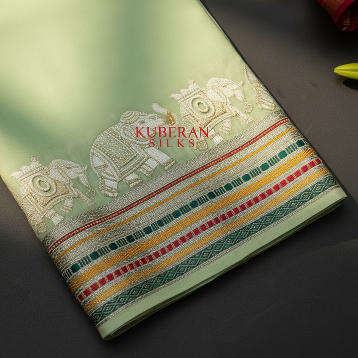 Kuberan Mint Green Mysore Silk Saree