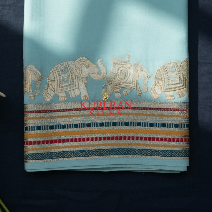 Kuberan Sky Blue Mysore Silk Saree