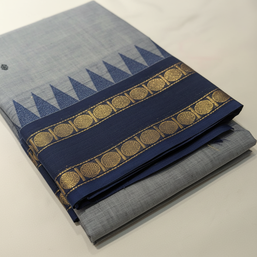 KUBERAN METALLIC BLUE COTTON SAREE