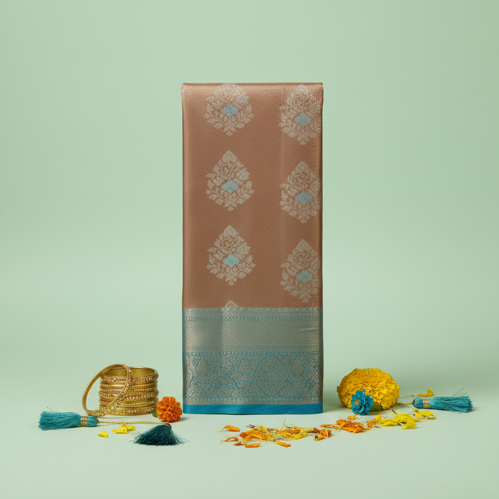 KUBERAN COPPER GOLD BROCADE SEMI SILK SAREE