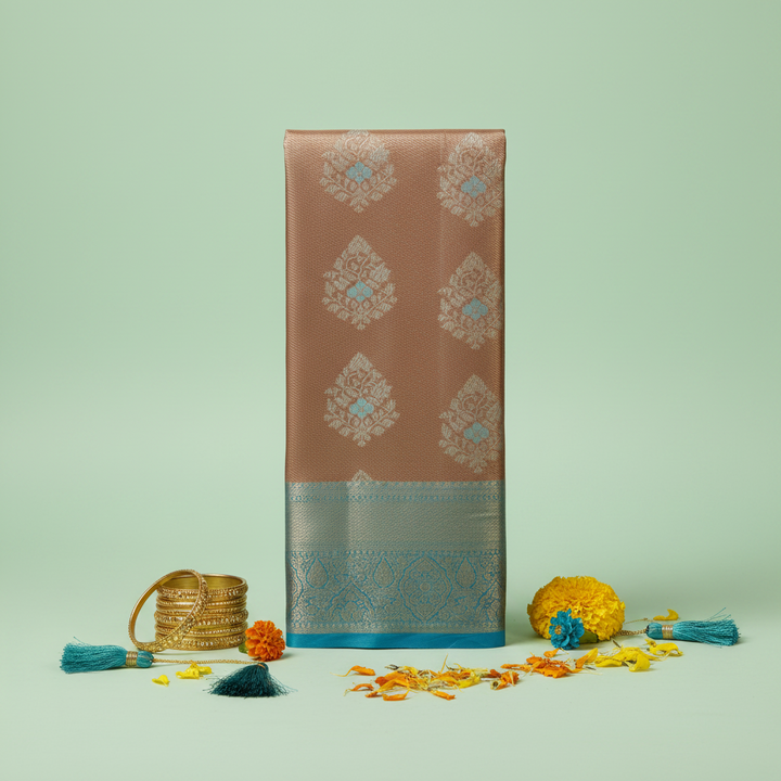 KUBERAN COPPER GOLD BROCADE SEMI SILK SAREE