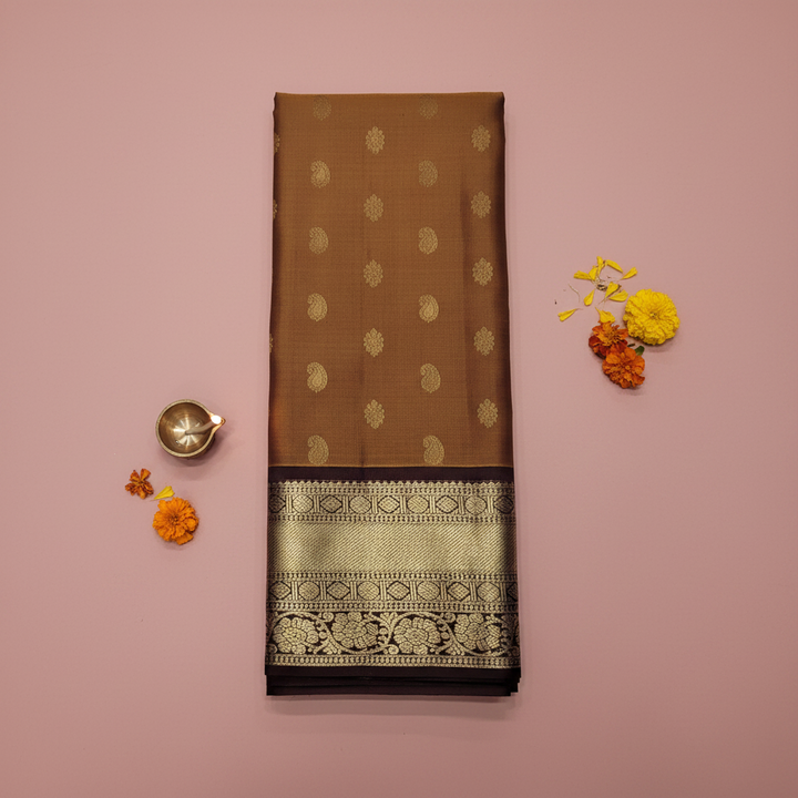 KUBERAN RUST ORANGE WITH MAROON PURE SILK SAREE