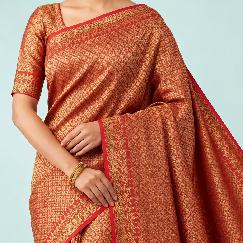 KUBERAN RED SEMI BANARASI SILK SAREE