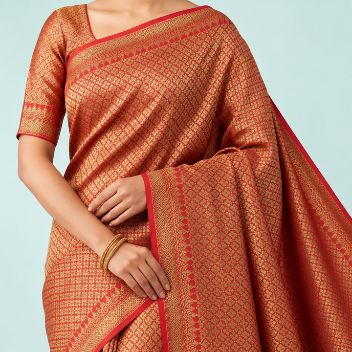 KUBERAN RED SEMI BANARASI SILK SAREE