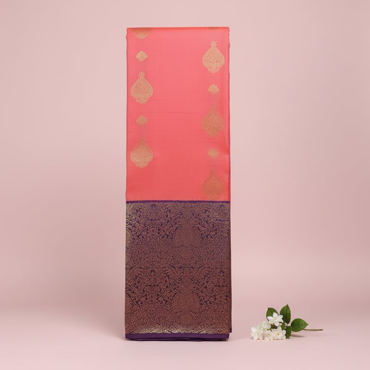 KUBERAN PINK AND NAVY BLUE PURE KANCHIPURAM SILK SAREE