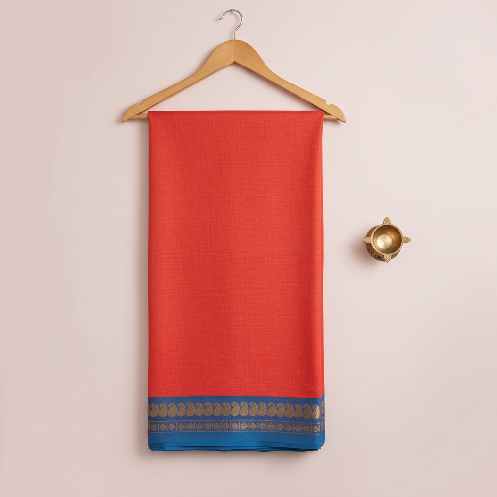 KUBERAN PEACH WITH BLUE COTTON SAREE