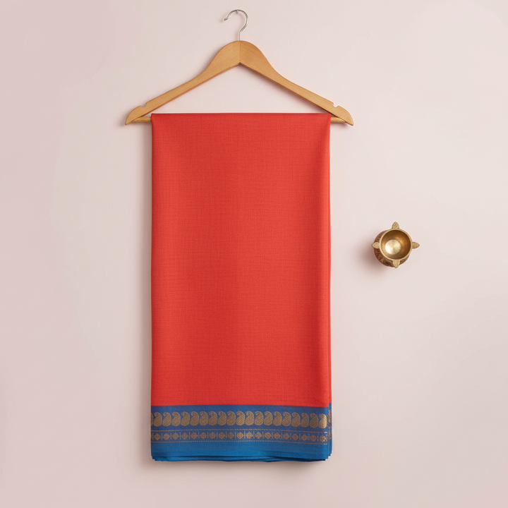 KUBERAN PEACH WITH BLUE COTTON SAREE