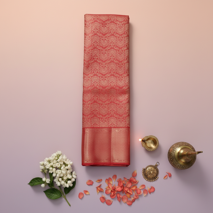 Kuberan Coral Red Kanchipuram Silk Saree