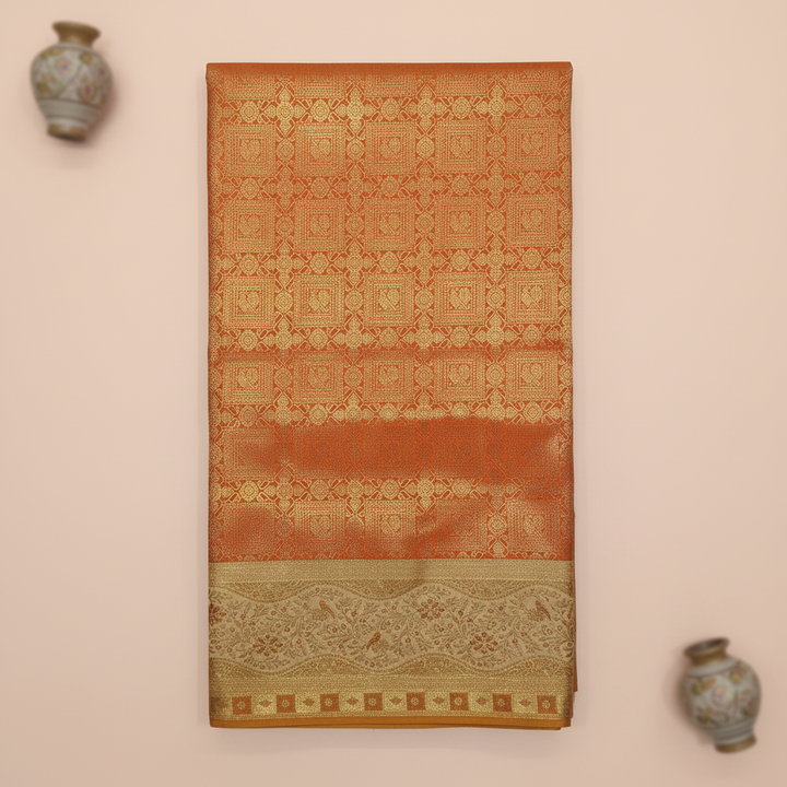 KUBERAN ORANGE WITH RED SEMI BROCADE SILK SAREE