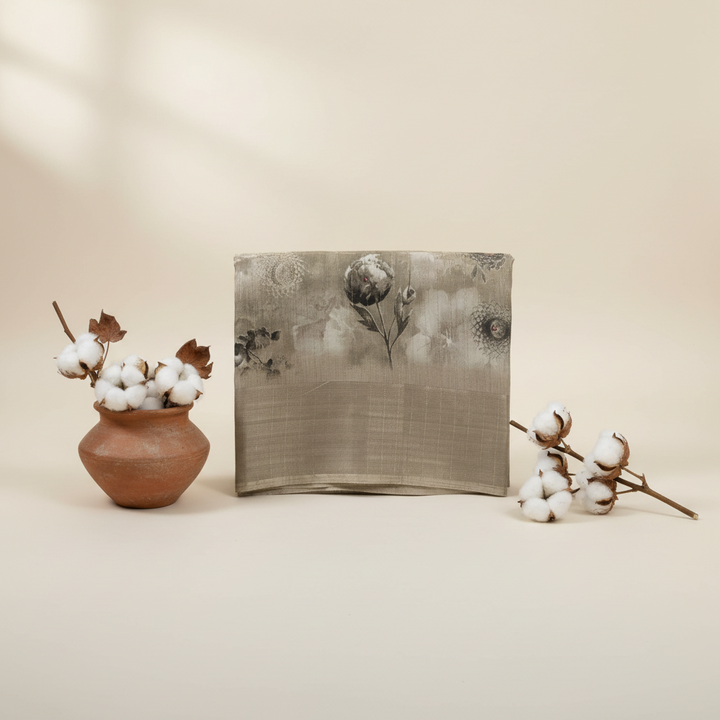 KUBERAN BEIGE PRINTED COTTON SAREE