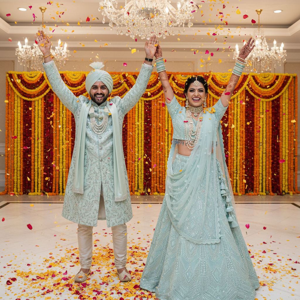 Kuberan Bridal Lehenga – Mint Ice Blue Geometric Sequin