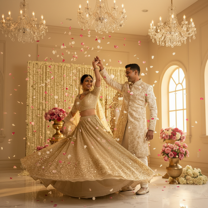 Kuberan Ivory Gold Bridal Lehenga Choli with Embroidered Dupatta semistitch
