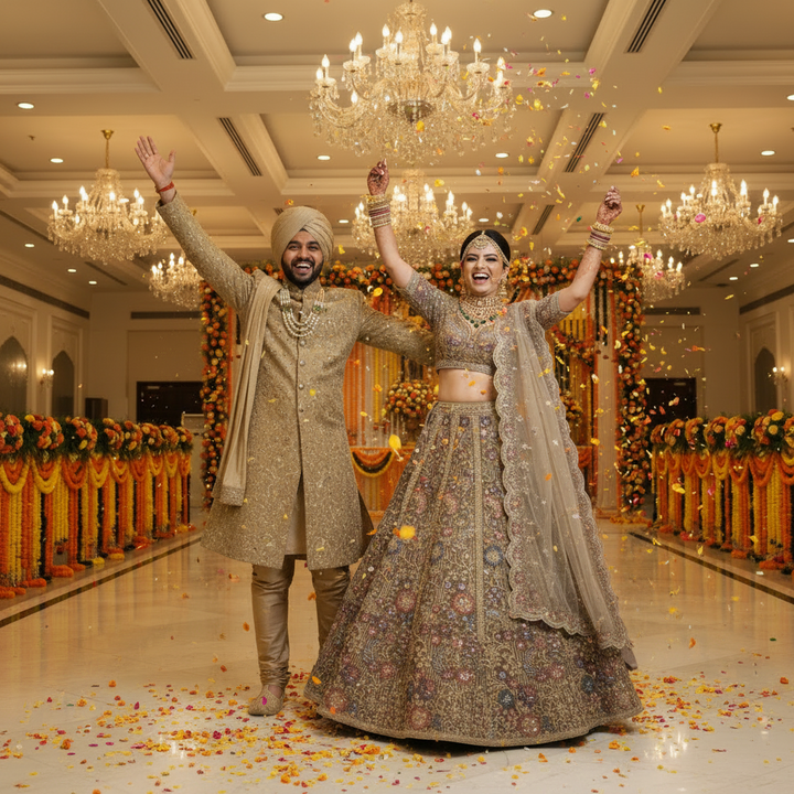 Kuberan Bridal Lehenga – Olive Grey Floral Embroidered