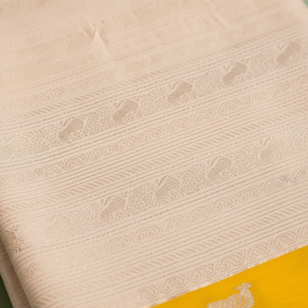 KUBERAN OFF WHITE MYSORE SILK CREPE SAREE
