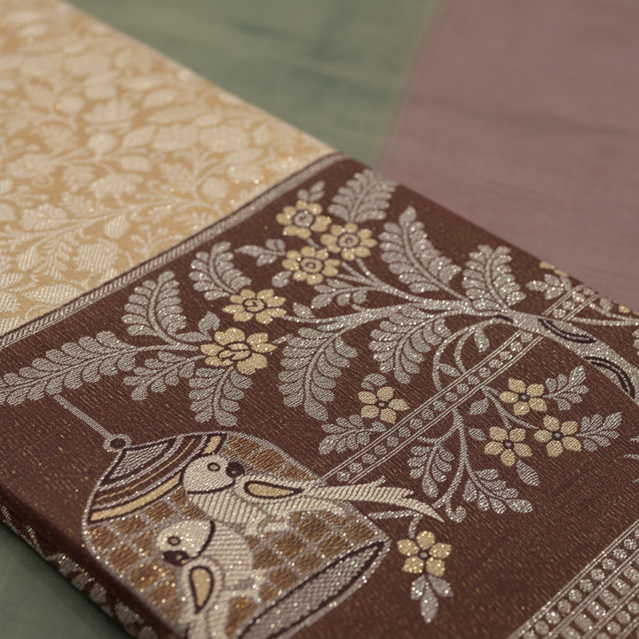 KUBERAN CREAM BROCADE SEMI SILK SAREE