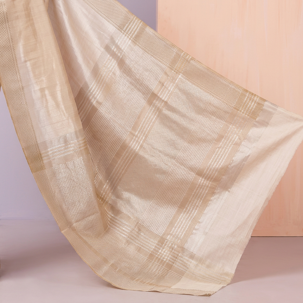 KUBERAN WHITE RED RAW SILK SAREE