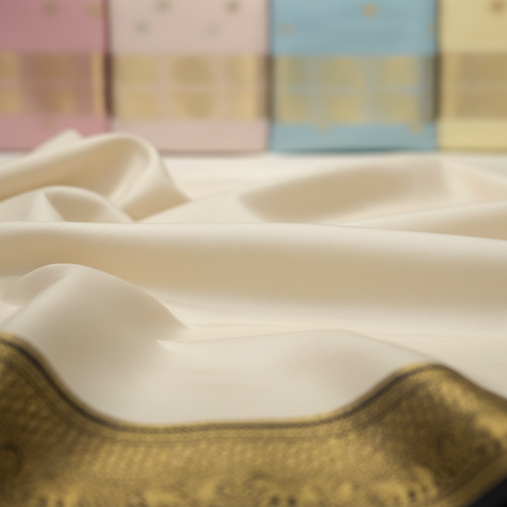 KUBERAN WHITE PURE CREPE SAREE