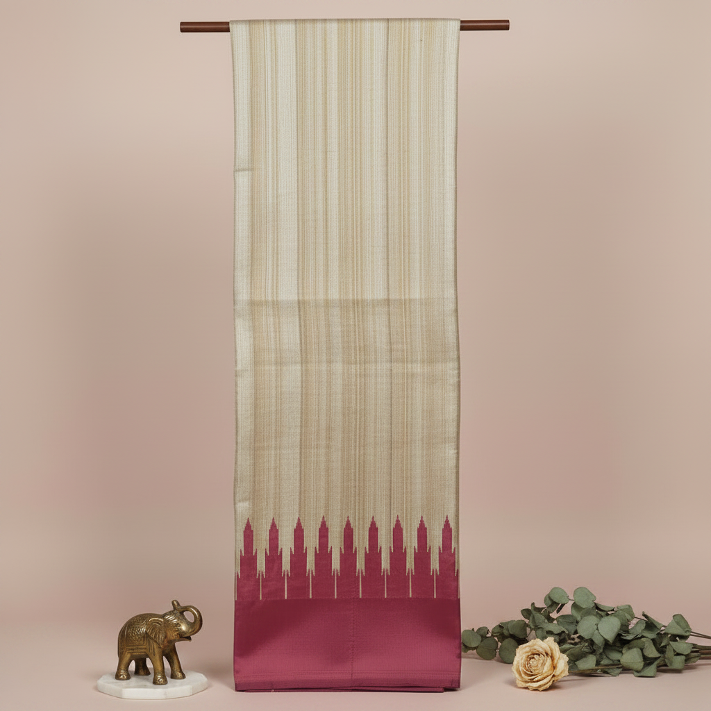 KUBERAN IVORY TUSSAR SILK SAREE