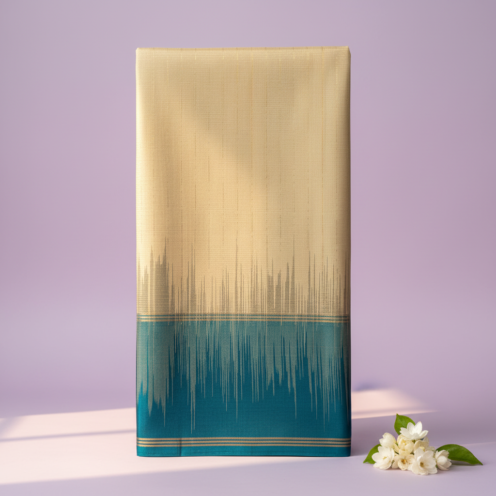 KUBERAN BEIGE WITH BLUE PURE SOFT SILK SAREE