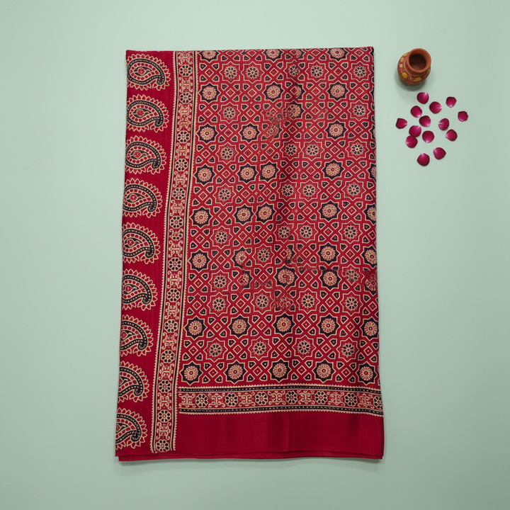 KUBERAN RED AJRAKH PRINT SAREE