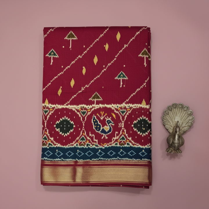 KUBERAN RED MAL COTTON PRINTED SAREE