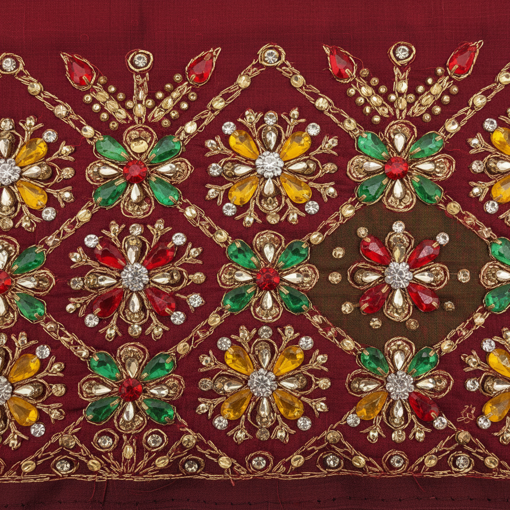 Kuberan Crimson red Zardosi Embroidered Kanchipuram Silk Saree