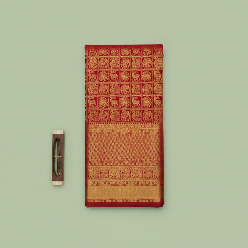 KUBERAN RED PURE KANCHIPURAM SILK SAREE