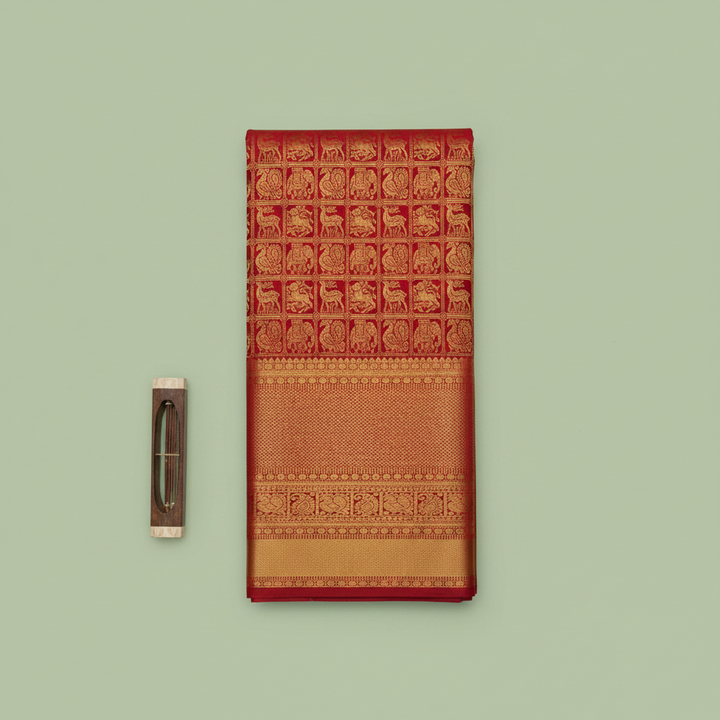 KUBERAN RED PURE KANCHIPURAM SILK SAREE