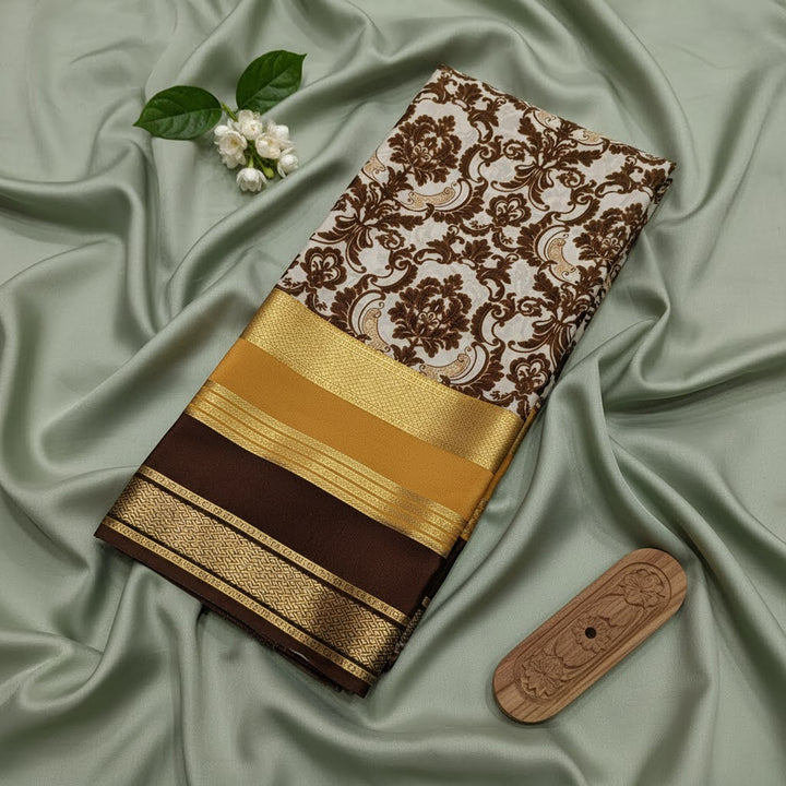 Kuberan cream & Brown Mysore Silk Saree