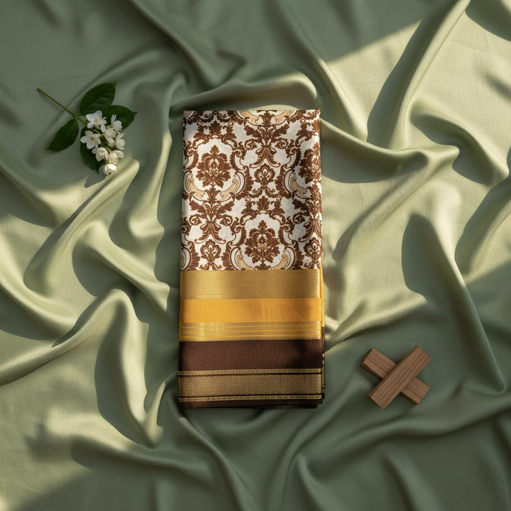 Kuberan cream & Brown Mysore Silk Saree